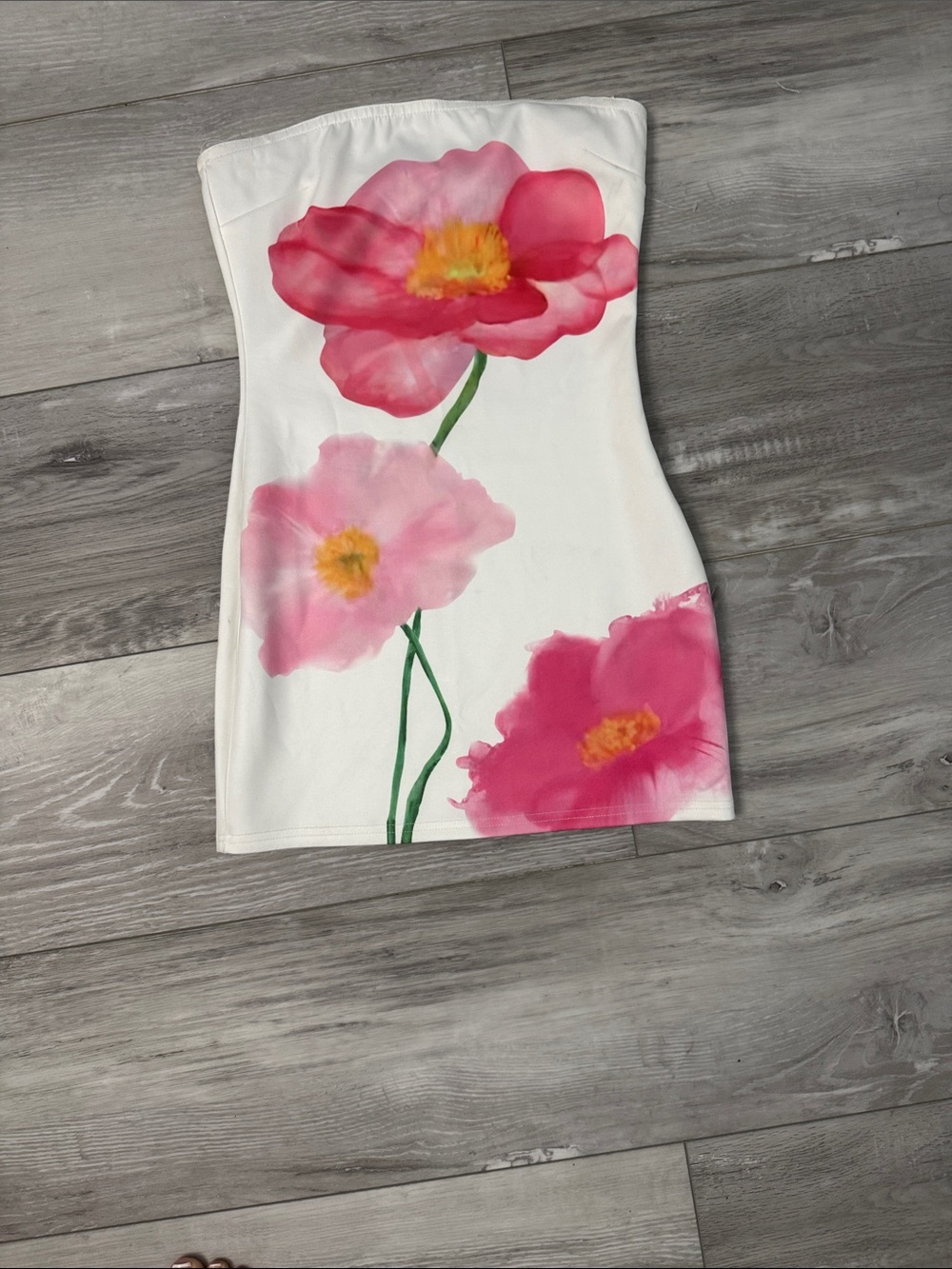 Vintage White Mini Dress with Pink Floral Print